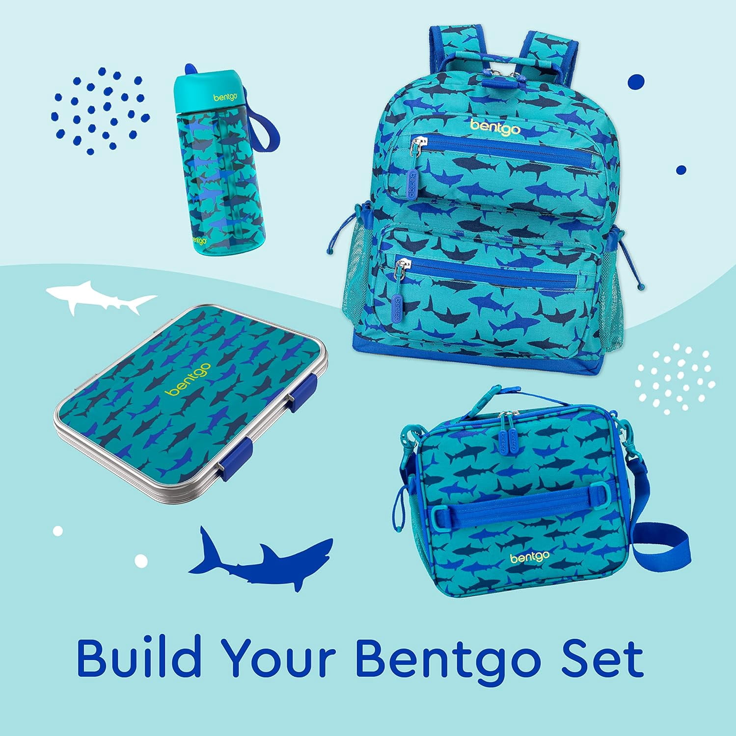 Stainless Steel Prints Leak-Resistant Lunch Box - Bento-Style With Updated Latches, 3 Compartments & Container - Eco-Friendly, Dishwasher Safe, BPA-Free (Shark)