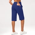 thumbnail image 4 of Only Moment Women's Bermuda Long Shorts Polyester,Spandex High Waisted Work Travel Pants with Pockets Stretchy Business Casual Slacks Yoga Shorts Blue,S, 4 of 8