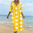 thumbnail image 6 of YuXingFu Church Dress Maxi V-Neck Plus Size Womens Dress 3/4 Sleeve Flowy Long Casual Summer Yellow S, 6 of 6