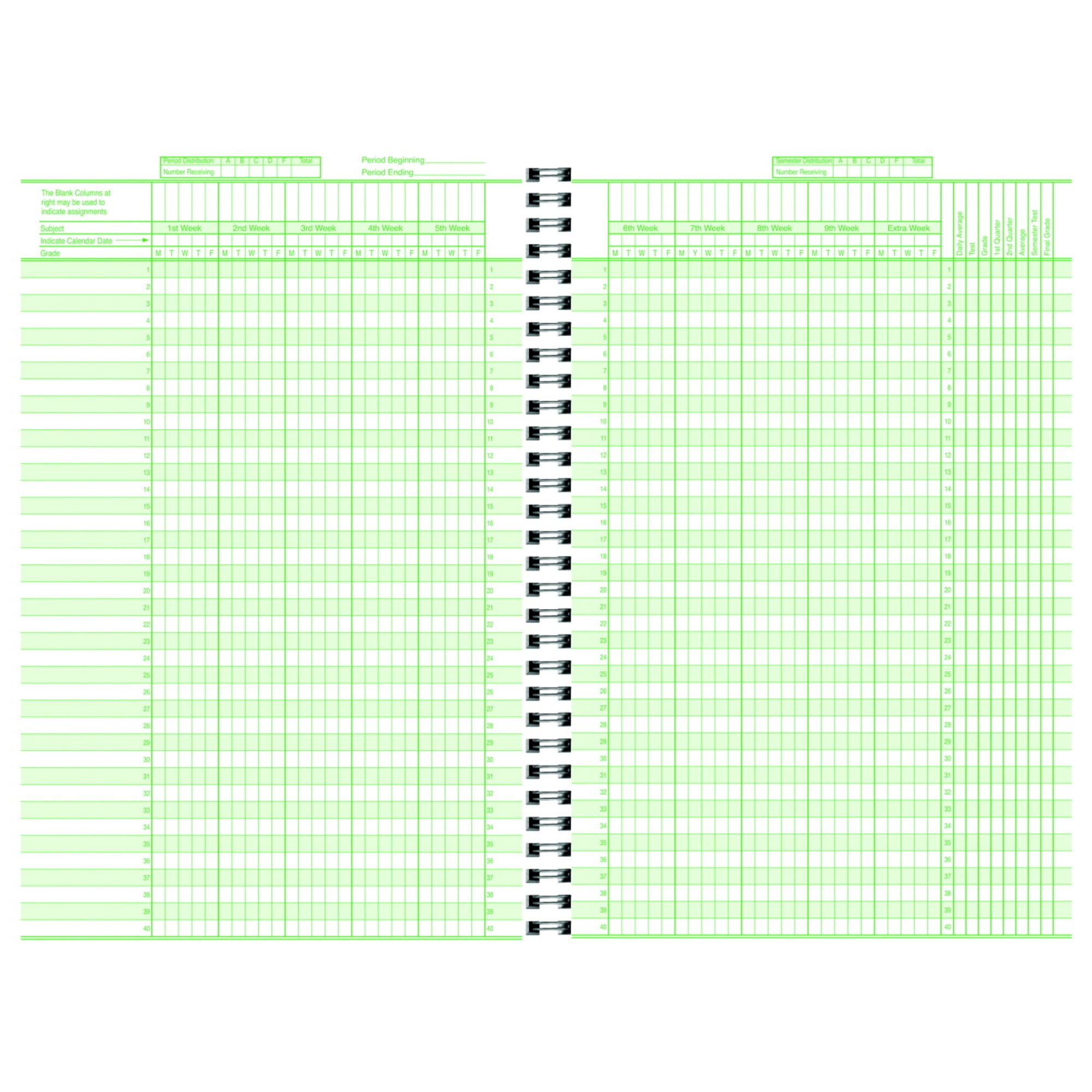 Hammond & Stephens Class Record Book, 40 Students, 9 Week, 8 Subject, 6