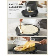 Crepe Maker Machine, Reemix Nonstick 12” Electric Griddle, Compact Pancake Griddle Precise Temperature Control, Batter Spreader for Eggs, Pancakes, Includes Spatula, Spreader(Black)