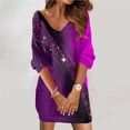 thumbnail image 2 of FAIWAD Robes Décontractées pour Femmes Grande Taille Col en V Manches 3/4 Robe Portefeuille Imprimé Tendance Mini Confortable Courte Tunique, 2 of 6