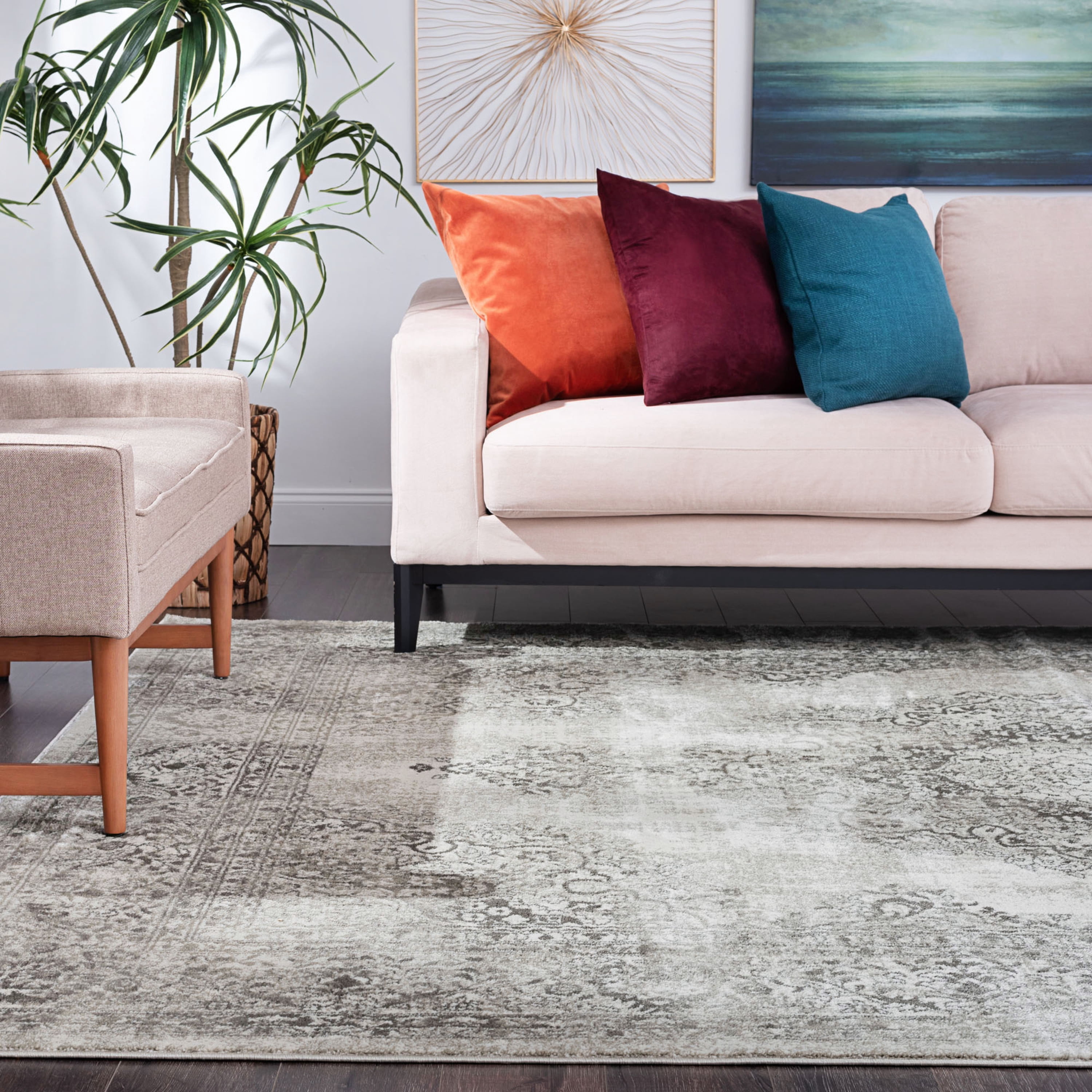 Bliss Rugs Oriental Area Rug, Medallion Indoor Rugs for Living Room, Dining Room, Bedroom | Ivory/Taupe, 5' x 8' (5'3''x7'3'')