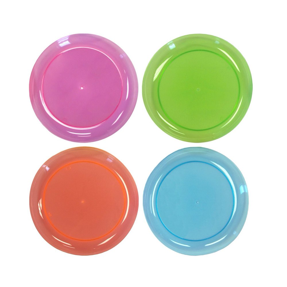 Party Essentials Hard Plastic 6Inch Round Party/Dessert Plates, Assorted Neon, 40Count