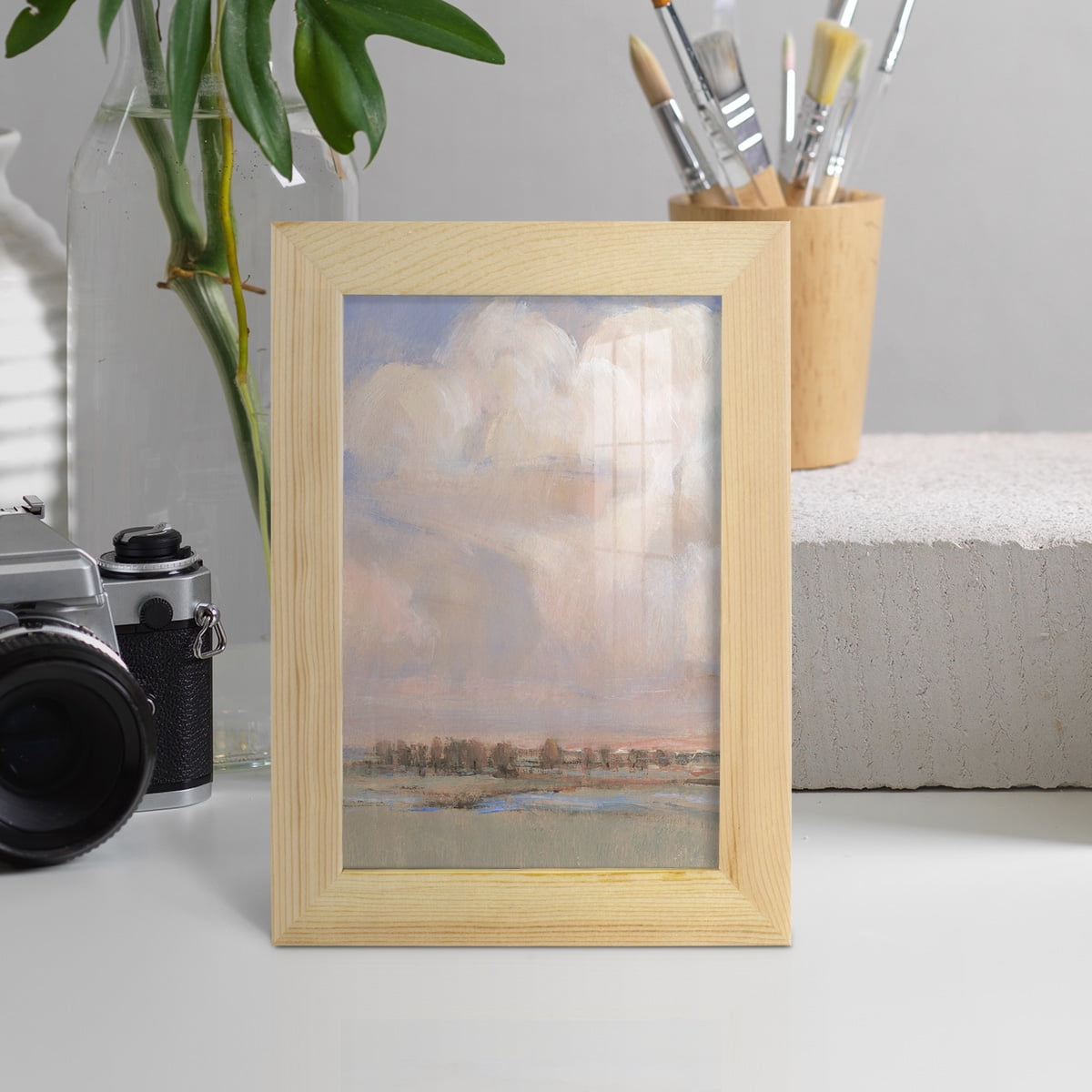 Billowing Clouds II - Framed Print w/glass - Natural Wood