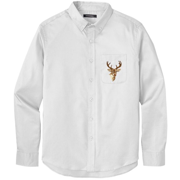 Men's BUCK DEER PATCH Twill Shirt with Pocket, Small White