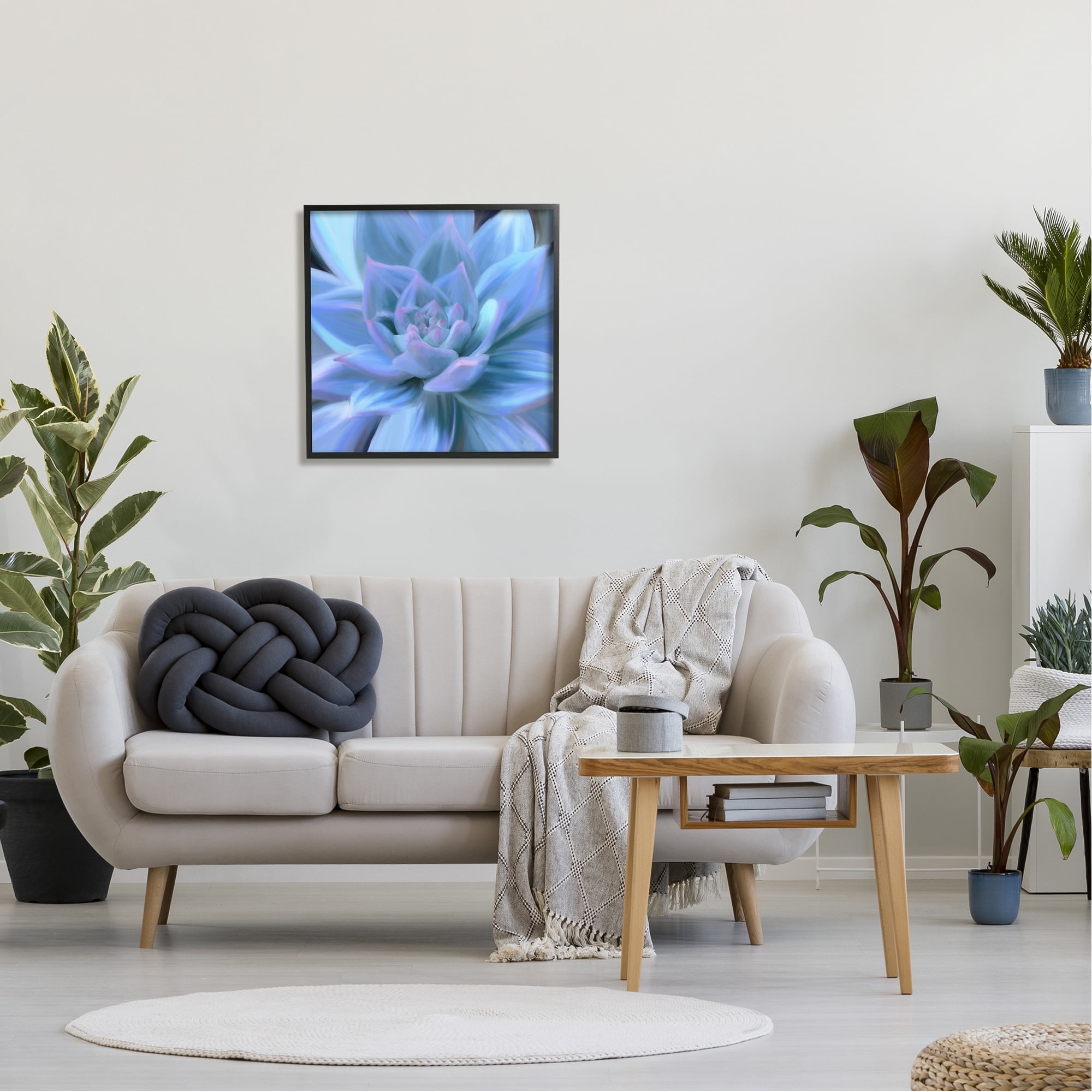 Stupell Industries Blue Plant Petals Botanical & Floral Painting Black Framed Art Print Wall Art, 24 x 24