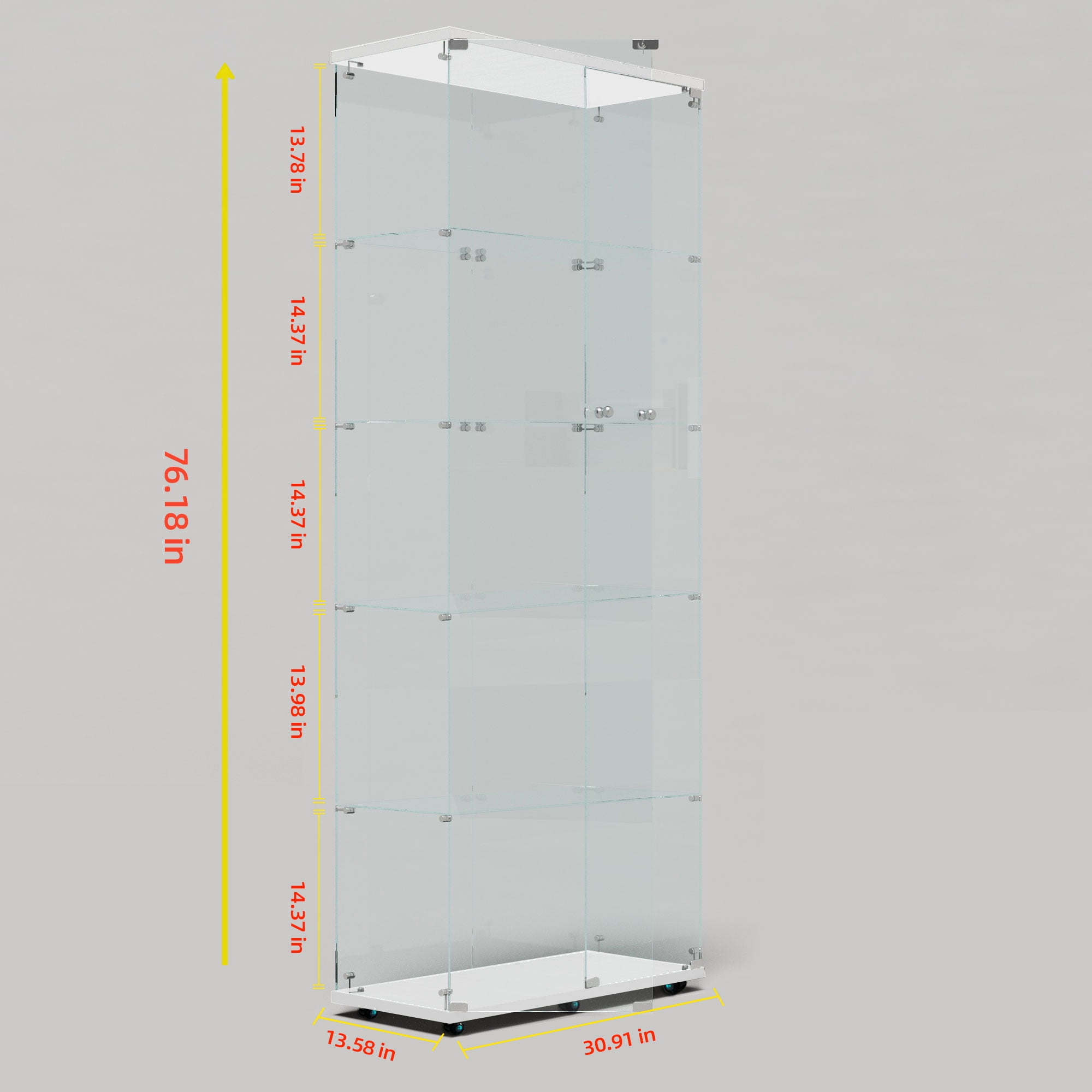 MAYEERTY 5 Tiers Glass Display Cabinet with Bluetooth LED Light Strip, Curio Storage Cabinet with 2 Door, White