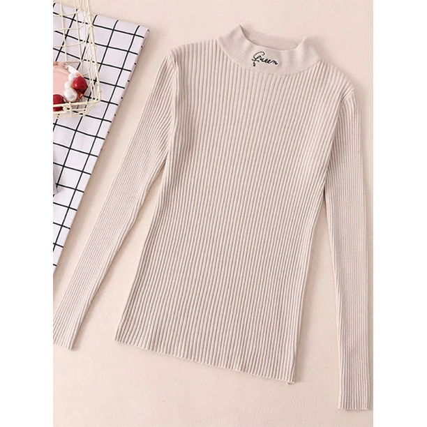 Suéter de cuello alto grueso y cálido para mujer, Jersey de punto suave de alta elasticidad, manga larga, Top femenino, Otoño e Invierno