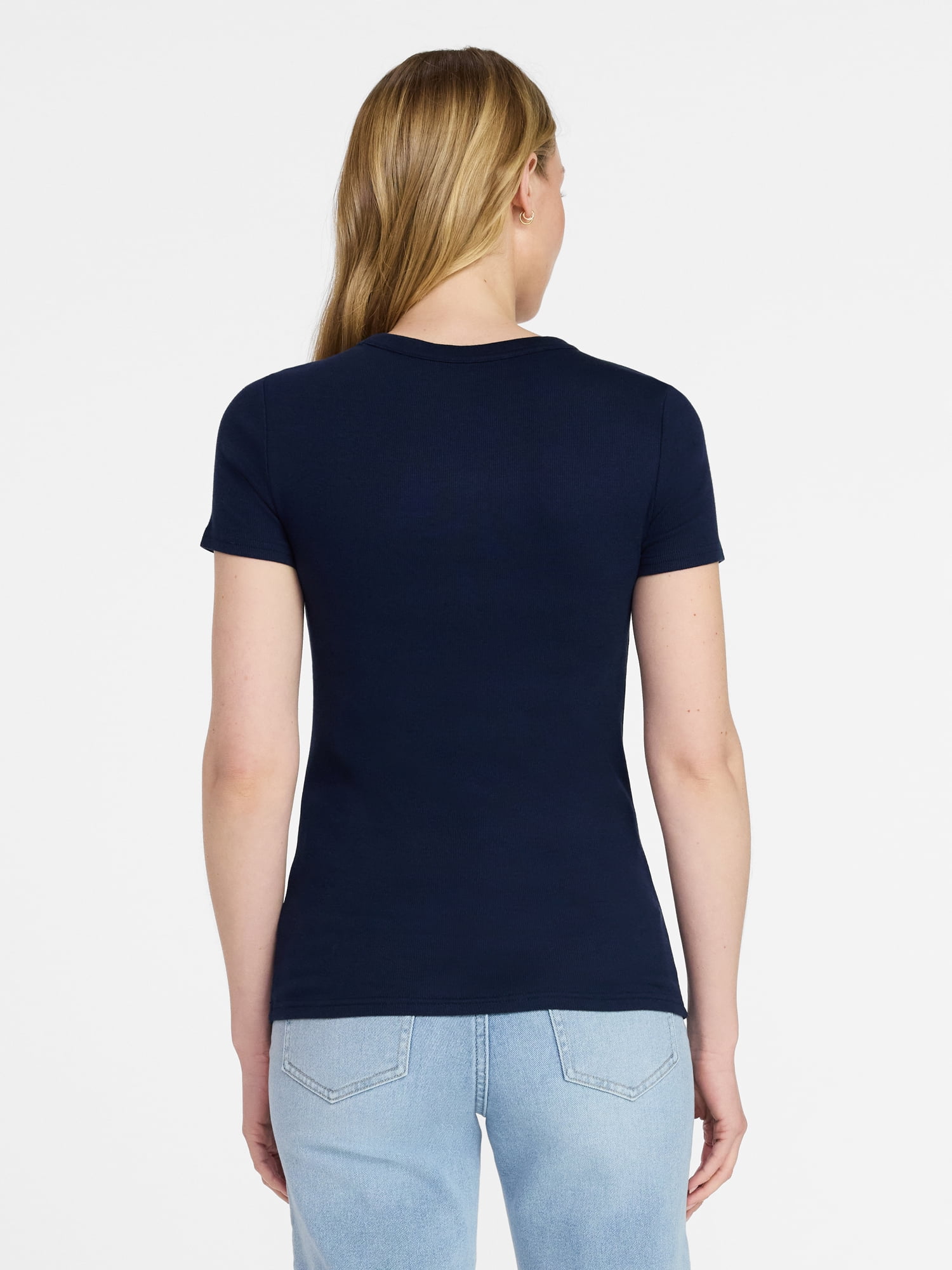 Time and Tru Women's Ribbed Tee with Short Sleeves, Sizes XS-XXXL