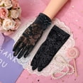 thumbnail image 2 of UJNDER Women Black Dot Short Lace Breathable Riding Sunscreen Wedding Gloves for Elegant Events Black One Size, 2 of 4