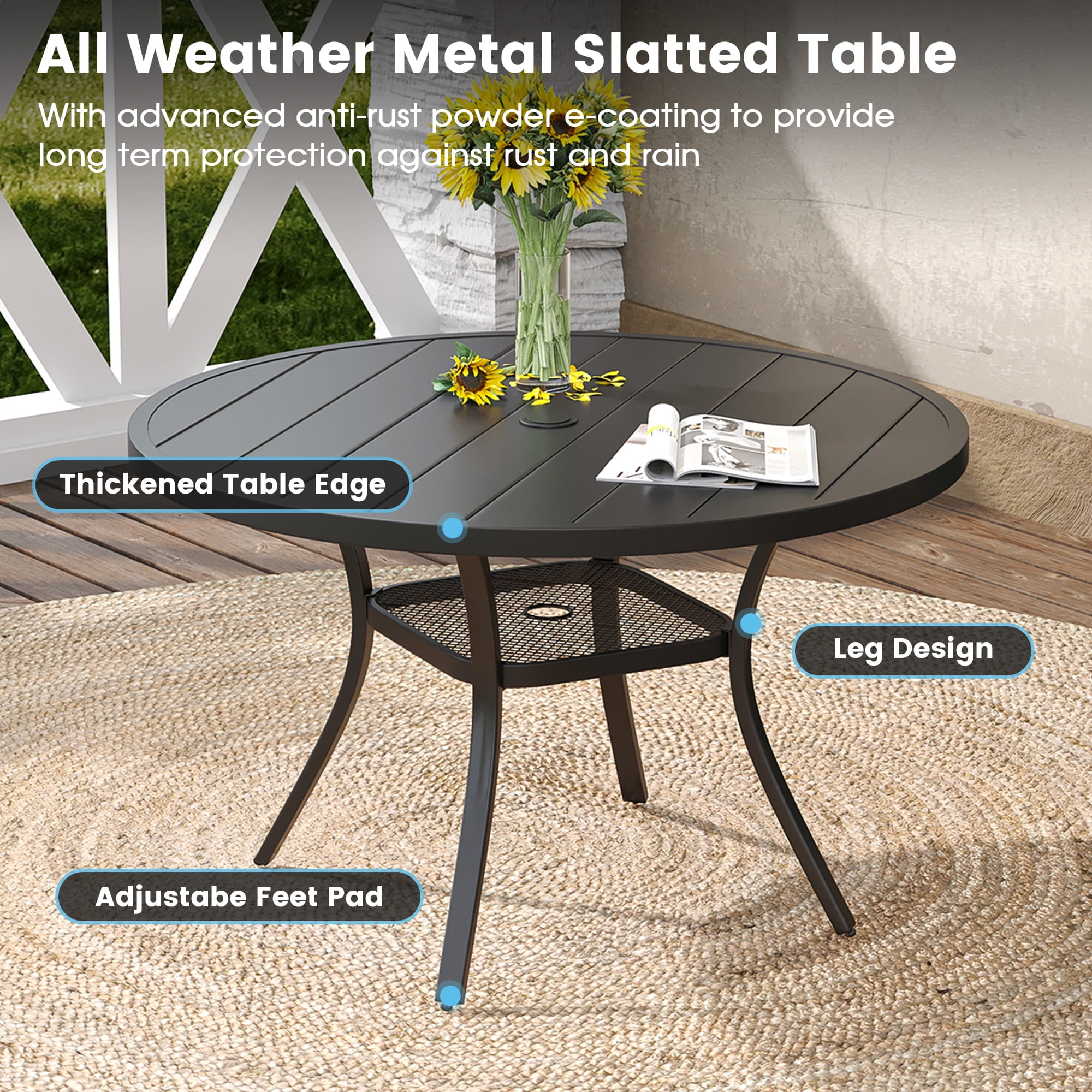 Vicllax 5-Piece Outdoor Patio Dining Set Metal Swivel Chairs & Round Steel Table with Umbrella Hole