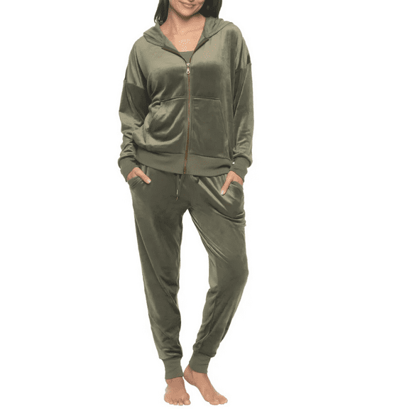 Felina Women's Velour Track Suit Lounge Set Green XS