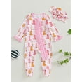 thumbnail image 4 of BemeyourBBs Newborn Baby Girls Western Cowgirl Outfits Ruffle Footed Romper Long Sleeve Boots Print Zipper Footie Jumpsuit Headband Spring Fall Winter Clothes, 4 of 9