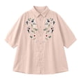 thumbnail image 4 of Endives Womens Cotton Linen Shirt Lapel Embroidered Button Down Shirt 3/4 Sleeve Bteathable Shirt Blouse for Women Spring Trendy Pink, 4 of 5