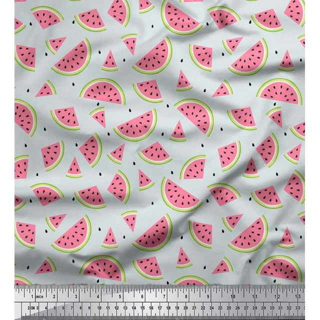 Soimoi Moss Georgette Fabric Seeds & Watermelon Fruits Print Fabric by The Yard 42 Inch Wide
