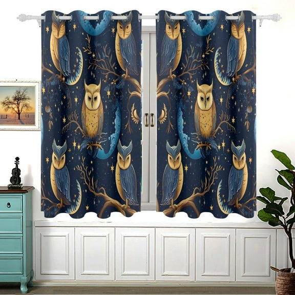 Retro Owls on Trees Blackout Curtains Window Grommet Insulated Curtain Bedroom Living Room 54"x55" 2 Panels