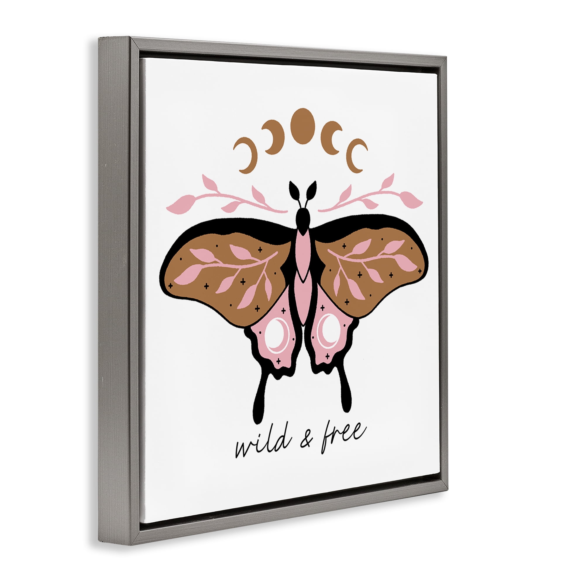 Stupell Industries Wild & Free Moth Animals Painting Gray Floater Framed Canvas Art Print Wall Art, 18 x 18