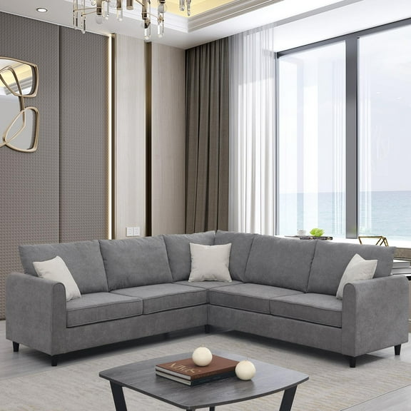 L Shaped Sectional Sofa Couch,Upholstered Living Room Sectional Sofa,L Shape Upholstered 5 Seater Couch with 3 Pillows for Living Room,Apartment,Grey