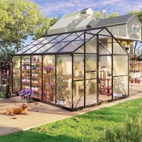 Sylviera 8x10ft Outdoor Walk-in Greenhouse, Heavy-Duty Polycarbonate Green House with Reinforced Aluminum Frame for Garden, Backyard, and Winter Planting