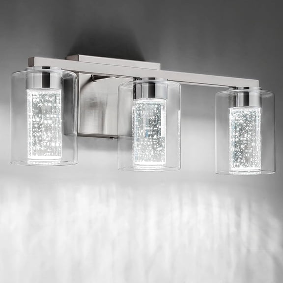 SineRise 3-Light LED Vanity Mirror Light, 17.3in Modern Bathroom Wall Lamp, 3-Color Modes, Dimmable Brushed Nickel Finish