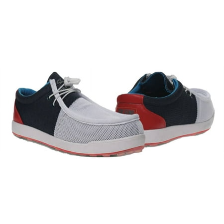

SKONI Men s Slip-On Lightweight Moc Toe Golf Shoe (White/Red/Blue 11)