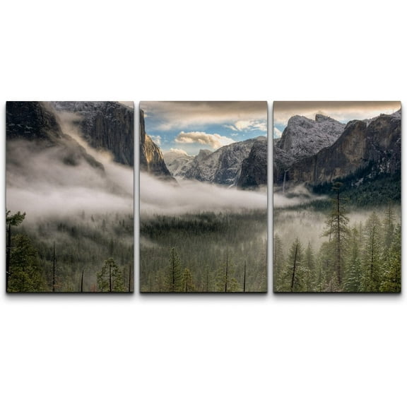 wall26 - Sunrise in Yosemite Valley - Canvas Art Wall Art - 16"x24"x3 Panels