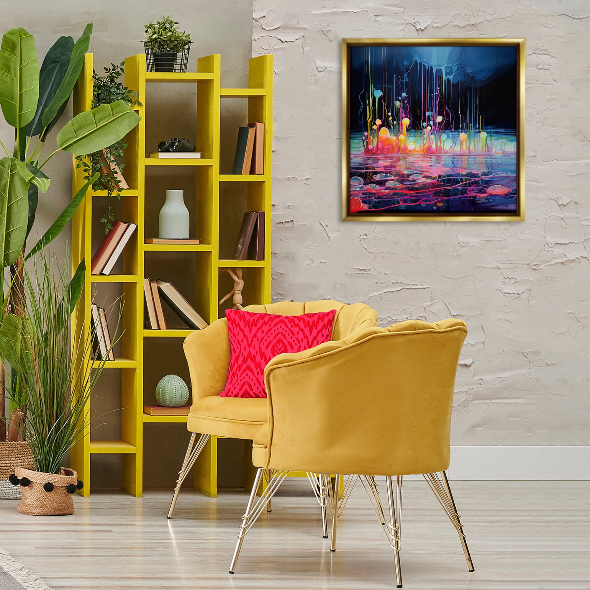 Stupell Industries Abstract Mystic Landscape Abstract Painting Gold Floater Framed Canvas Art Print Wall Art, 25 x 25