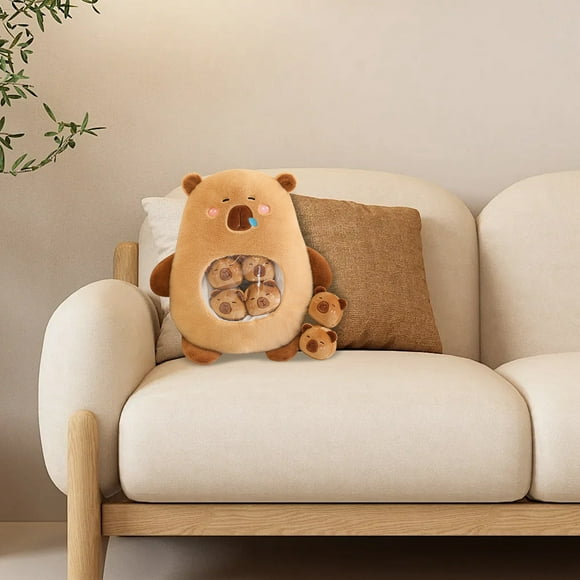 Hearth & Gear Capybara Toy With 6 Removable Mini Capybara Inside Snack Pillow Adorable Capybara Cushion Brown Stuffed Animals And Toys
