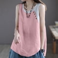 thumbnail image 5 of Women Casual Daily Shirts O Neck Sleeveless T Shirt Tee Vest Color Block Button Cotton And Llinen Loose Tank Tops Blouse, 5 of 7
