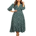 thumbnail image 1 of PENGXIANG Femmes 3/4 Manches Bouton vers le Bas Floral Robe Maxi Élégant V Cou Fluide Partie Casual Boho Taille Haute Robe, 1 of 7