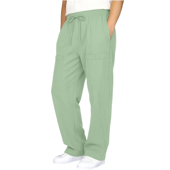 hoksml Kids Cotton Cargo Beach Pants, Unisex Elastic Waist Drawstring Casual Pants