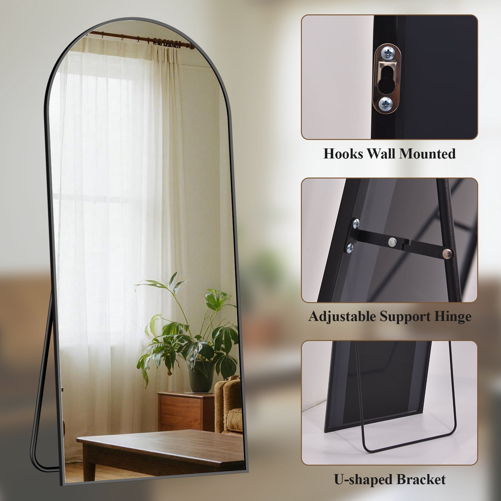 AUROMIR 71"x26" Arched Full Length Mirror Floor Mirror Full Body Standing Mirror, Black