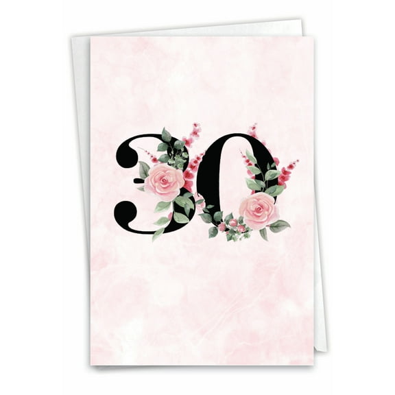 NobleWorks 30th Milestone Birthday Greeting Card with 5 x 7 Inch Envelope (1 Card) Floral Age 30 C10053MBG