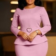 thumbnail image 3 of AURA Plus Size Elegant Round Neck Pencil Midi Dress Nine Sleeve High Waist Office African Work Dress with Belt, 3 of 10