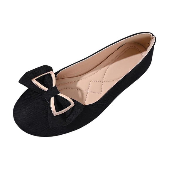 KIJBLAE Women's Vintage Bow Knot Low Cut Flats, Solid Slip On Lazy Daily Comfortable Casual Moccasins Black 40