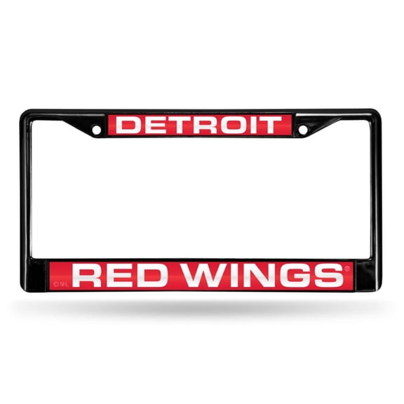 Detroit Hockey Red Wings Black Metal License Plate Frame Holder