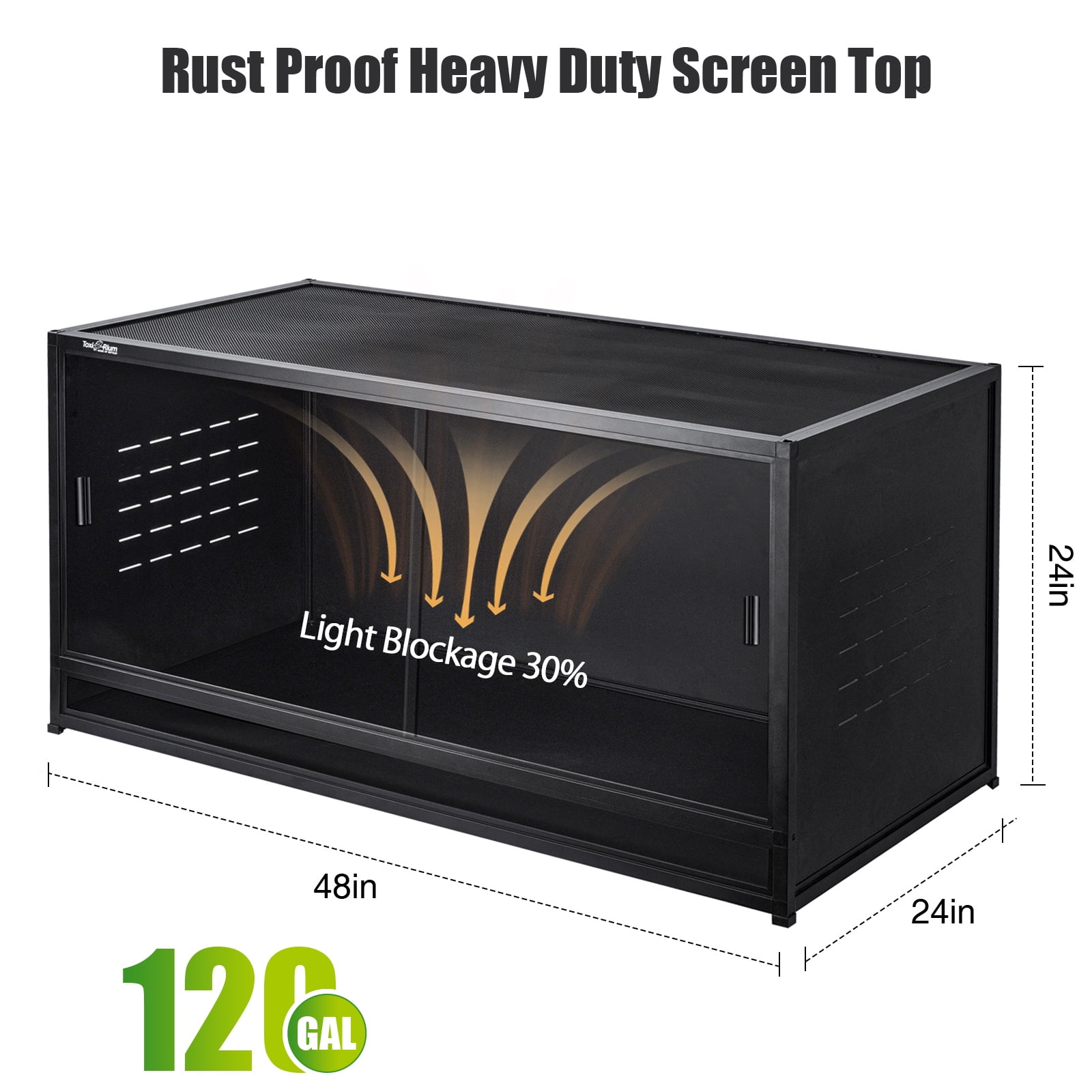 Toxirium 48x24x24inch 120 Gallon PVC Reptile Enclosure, Stackable Large Terrarium Habitat with Sliding Door Lock for Bearded Dragons, Lizards, Snakes