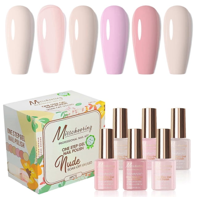 6PCS Solid-Color One-Step Nail Polishs Glue Set High Pigmented DIY Gel Nails Polish for Women Girls