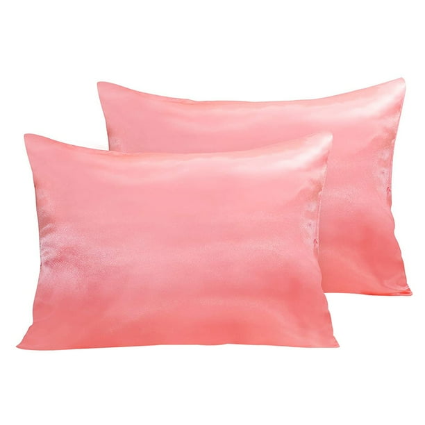 Funda de almohada 2pcs Funda de almohada de satén de poliéster Ropa de cama Funda de almohada para dormir, Rosa, US-K, 20x40 Pulgadas Inevent HA003643-18