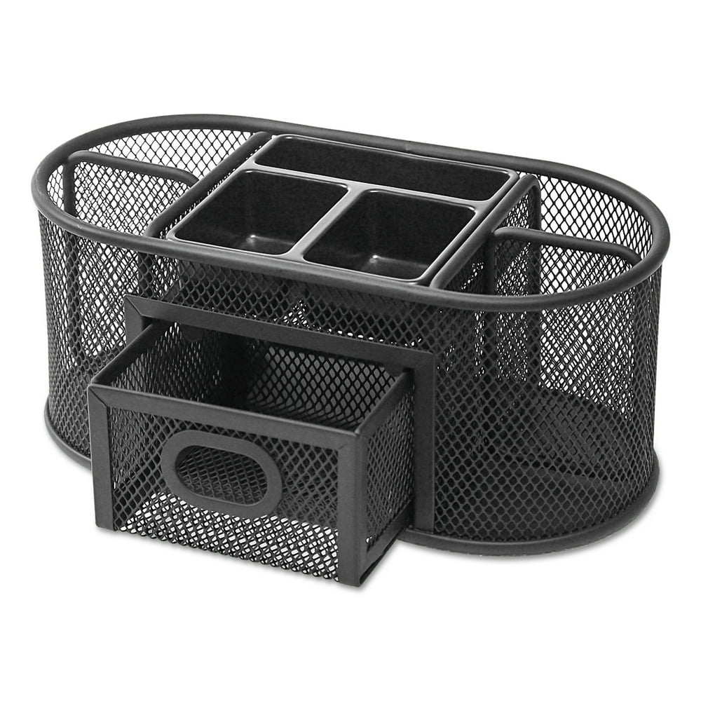 Universal Metal Mesh Oval Desktop Organizer, 9 3/8 x 4 x 4 7/8, Black