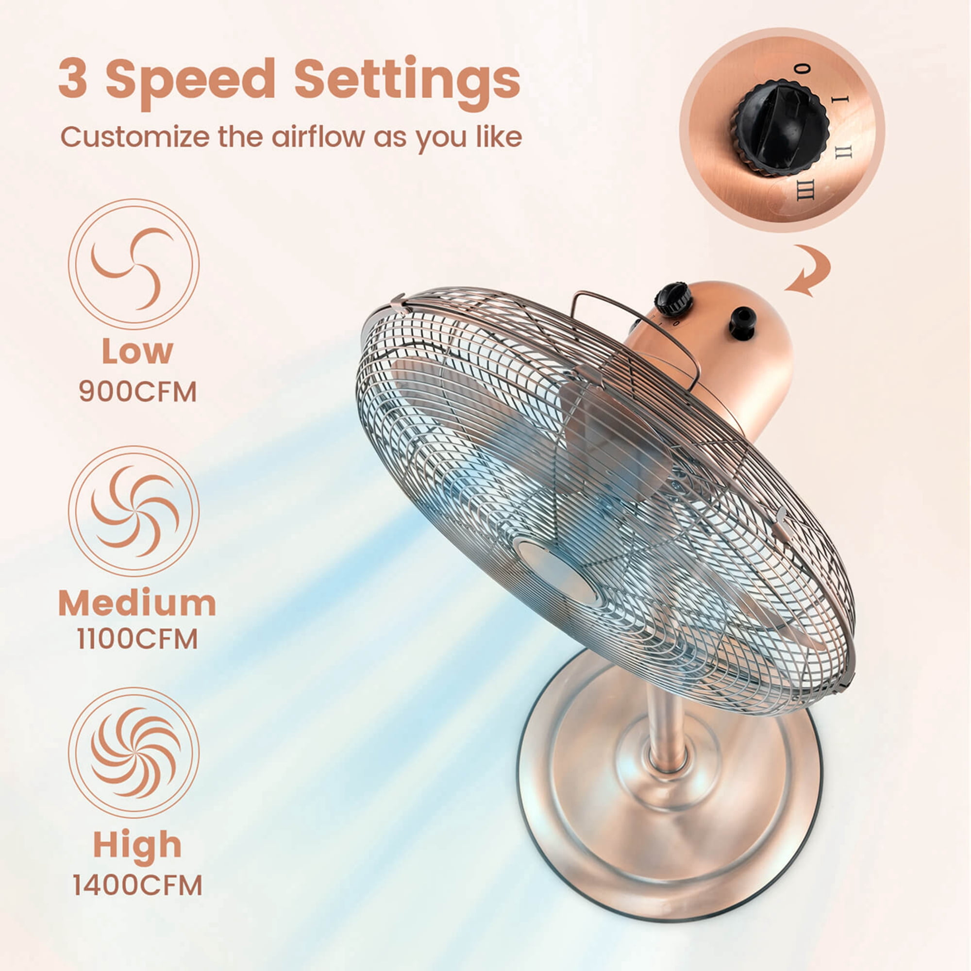 Costway 16" Standing Pedestal Fan with 3 Speed Settings Carrying Handle Aluminum Blades Copper