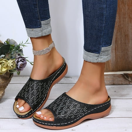 

Women s Ladies Fashion Casual Solid Open Toe Platforms Sandals Beach Shoes Black 6.1139