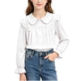 thumbnail image 2 of ITSAME Girls Button Down Shirts Cotton Ruffle Lapel Long Sleeve School Uniform Blouses Fashion Casual Tops White Size 16, 2 of 7