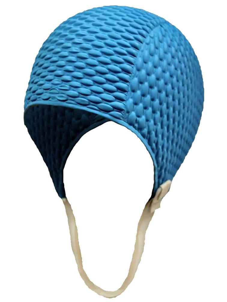 textured latex rubber swim cap with strap