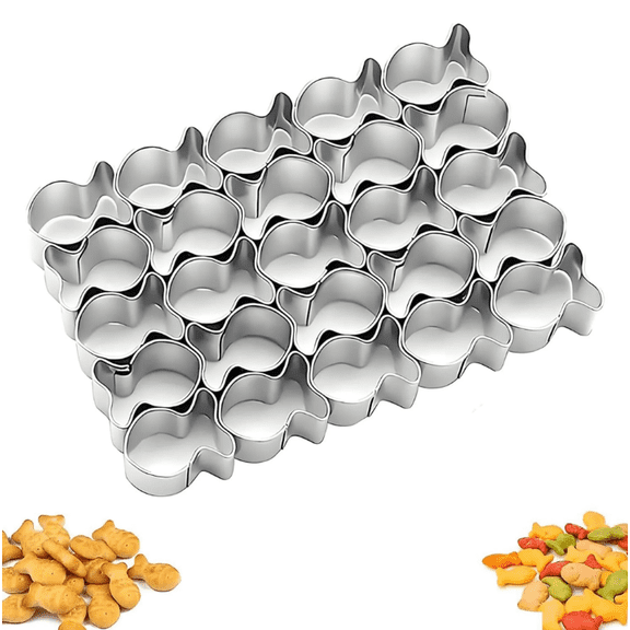 Gold Fish Cutter Stainless Steel 25 Cavity Goldfish Shape Cookie Mold Mini Fish Cutter for Baking Crackers, Cookies & Homemade Snacks