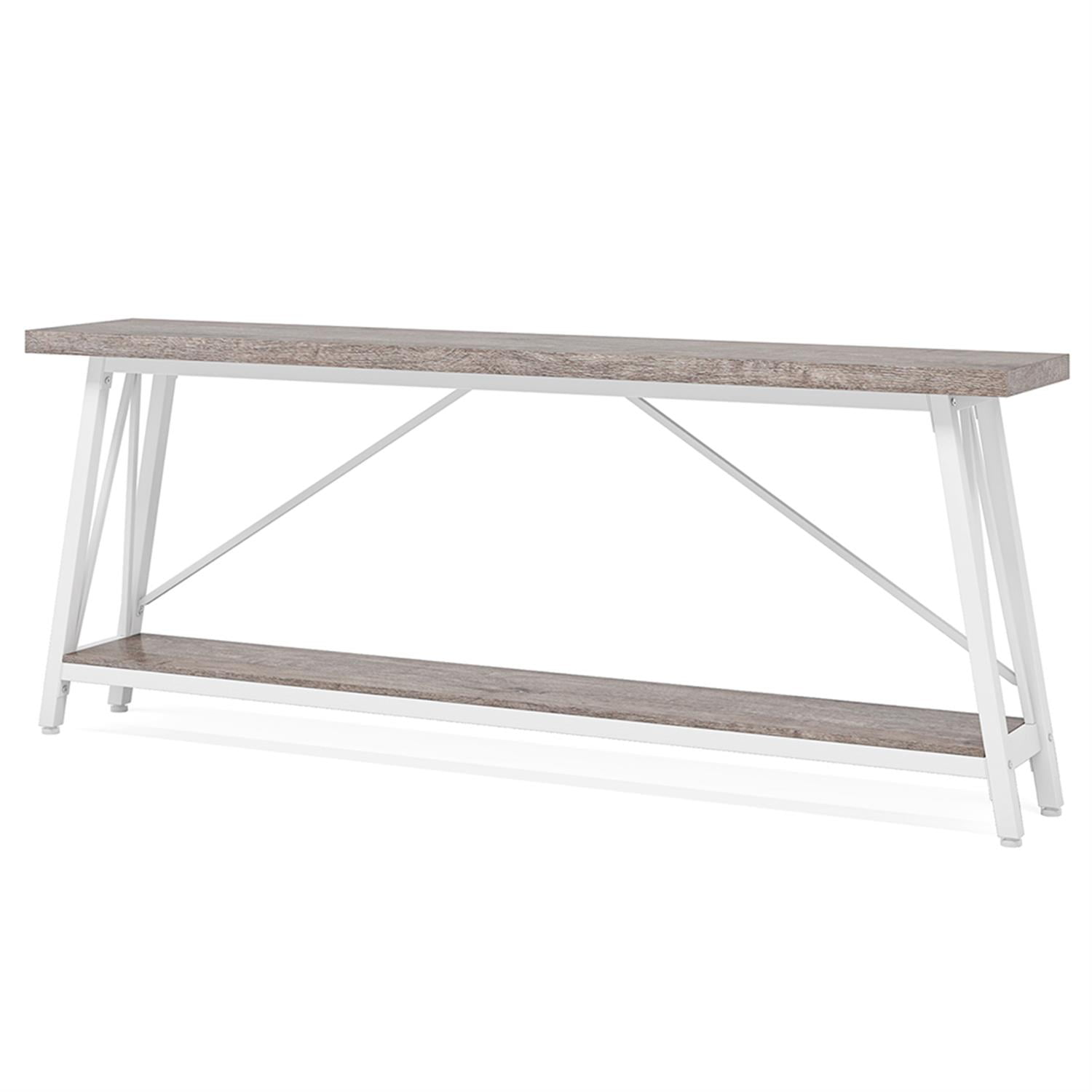 Demi Bonn 70.9" Console Table, Rustic Vintage Narrow Sofa Table for Entryway, Living Room, Hallway, Gray & White