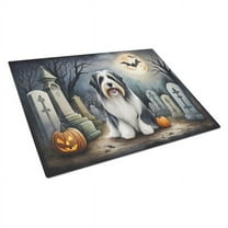 Bearded Collie Spooky Halloween Glass Cutting Board Large 12 in x 15 in