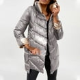 thumbnail image 2 of Olyvenn Women Winter Warm Down Jacket Stand Collar Long Sleeve Zip Up Quilted Puffer Coat Outwear Shiny Metallic Color Padded Parkas Overcoat Silver 8, 2 of 6