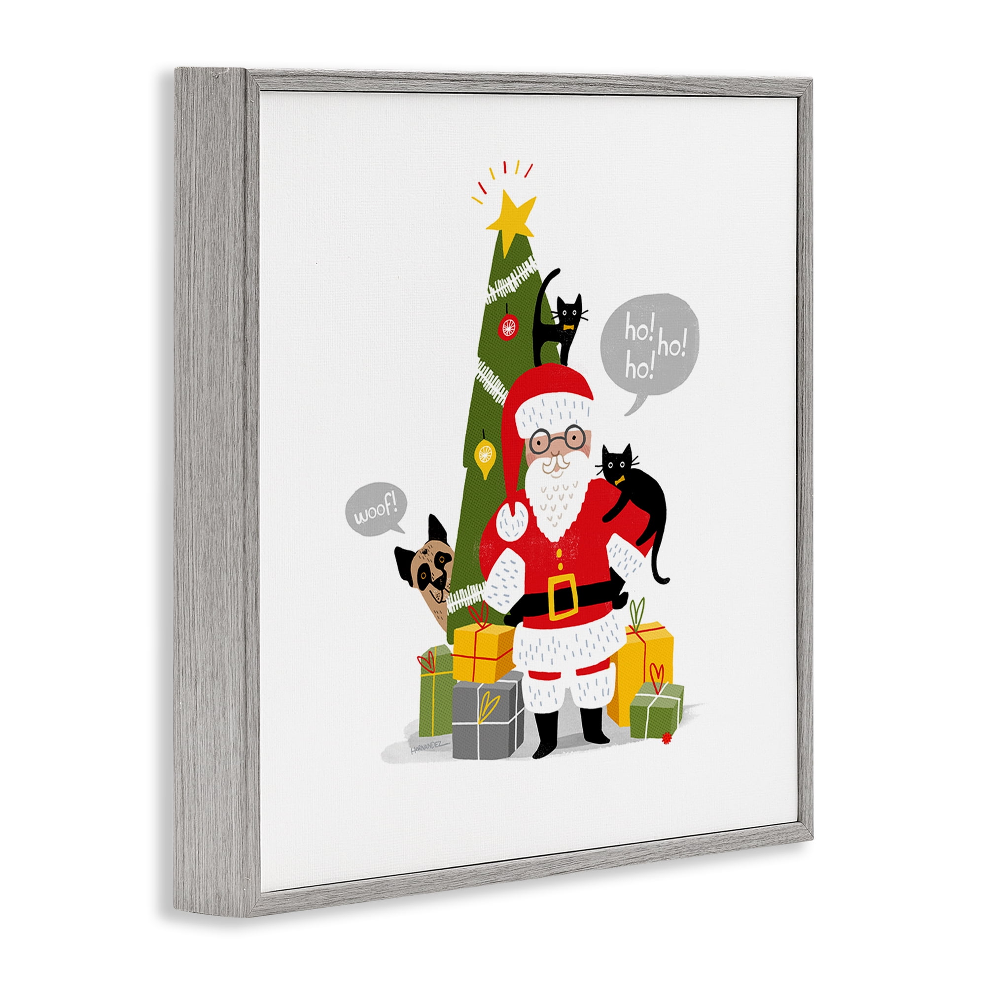 Stupell Industries Santa Paws with Pets Holiday Painting Gray Framed Art Prints Wall Art, 24 x 24